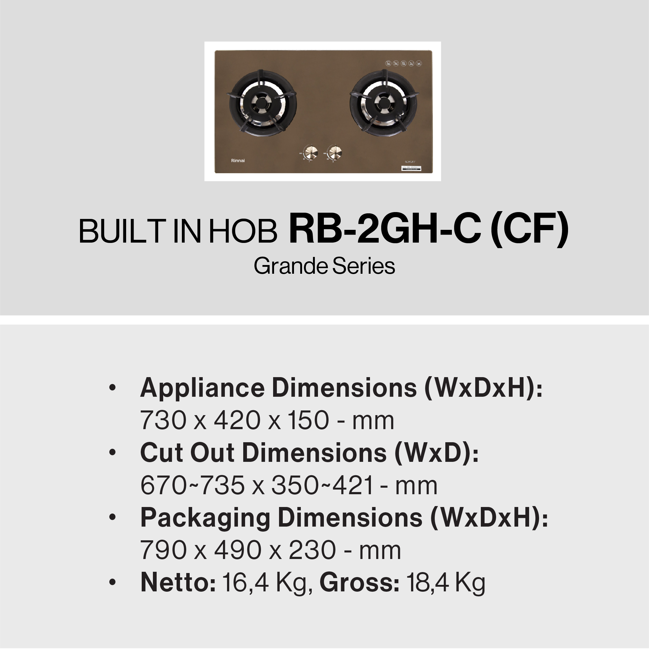Rinnai Kompor Tanam 2 Tungku Grande - RB2GH CF